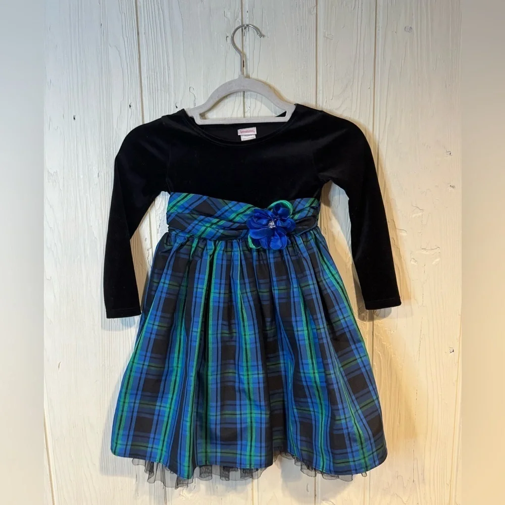 Youngland Girls Blue and Black Plaid Dress